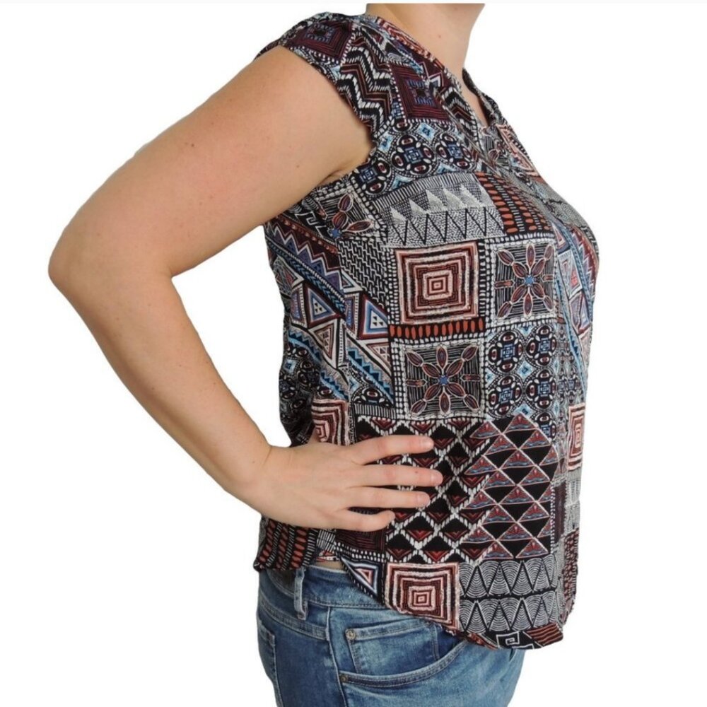 MANDEE Tribal Geometric Pattern Blouse L